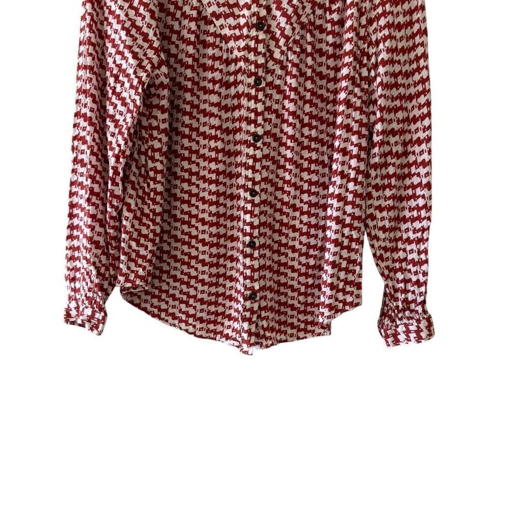Anthropologie Maeve Avignon Abstract Scotty Dog Print Button Up Top SZ L - Picture 3 of 11